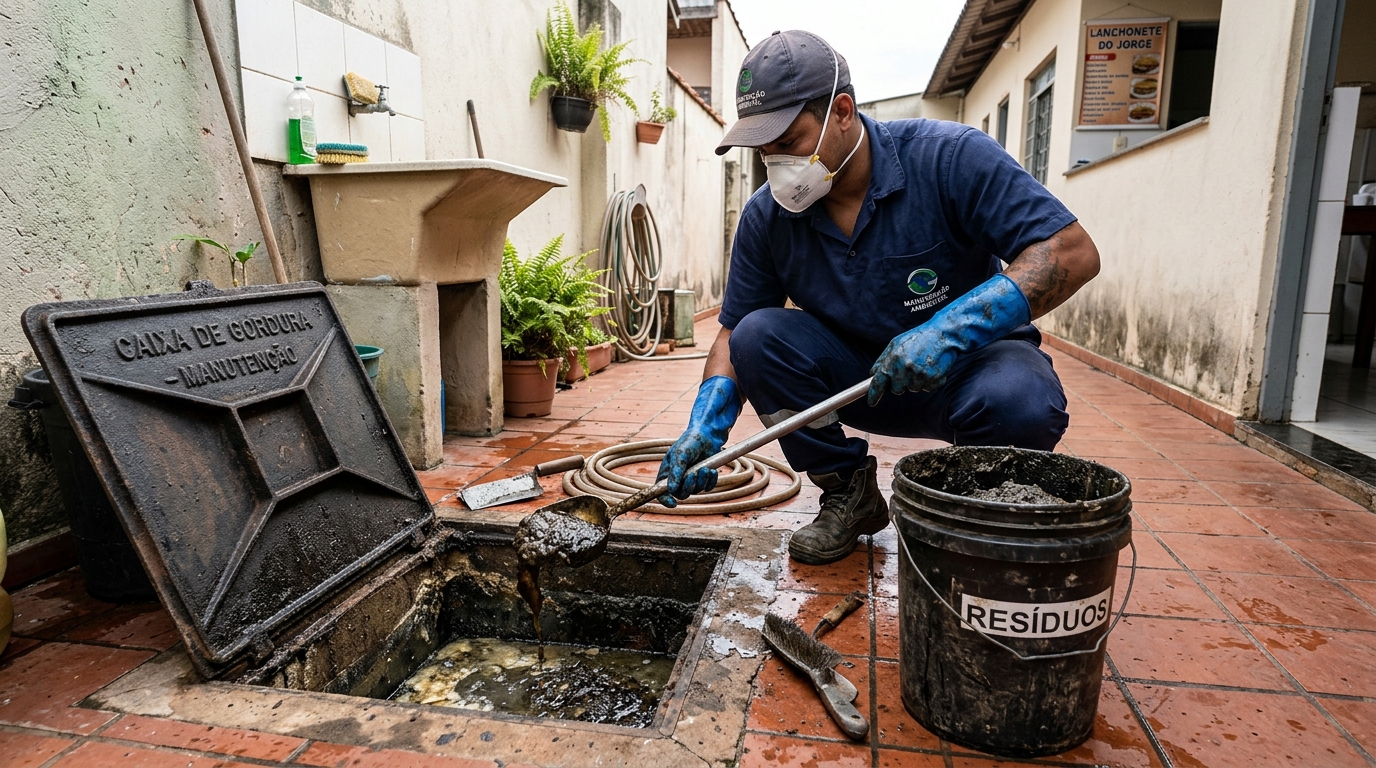Remoção de resíduos da caixa de gordura em São José do Rio Preto-SP